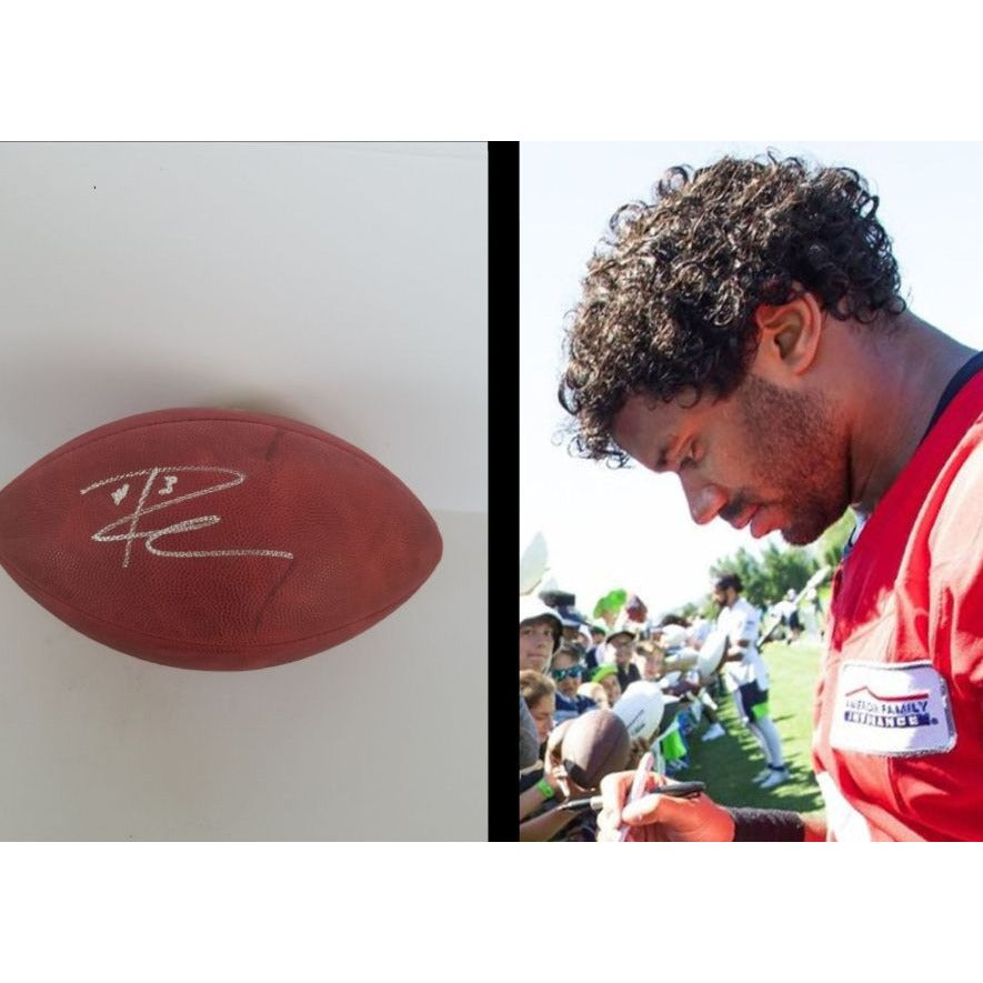 Russell Wilson Seattle Seahawks NFL game model football signed with proof with free case