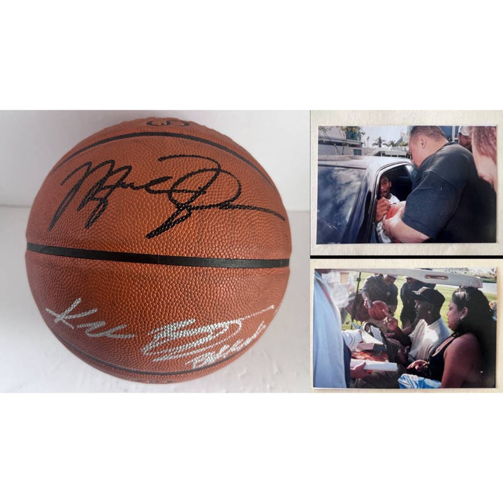 Kobe Bryant inscribed black mamba with Michael Jordan Spalding Adam Silver NBA full size basketball signed with proof