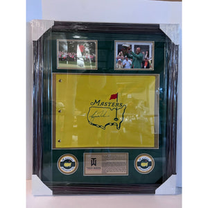 Tiger Woods Masters golf pin flag signed and framed (28x32) with proof