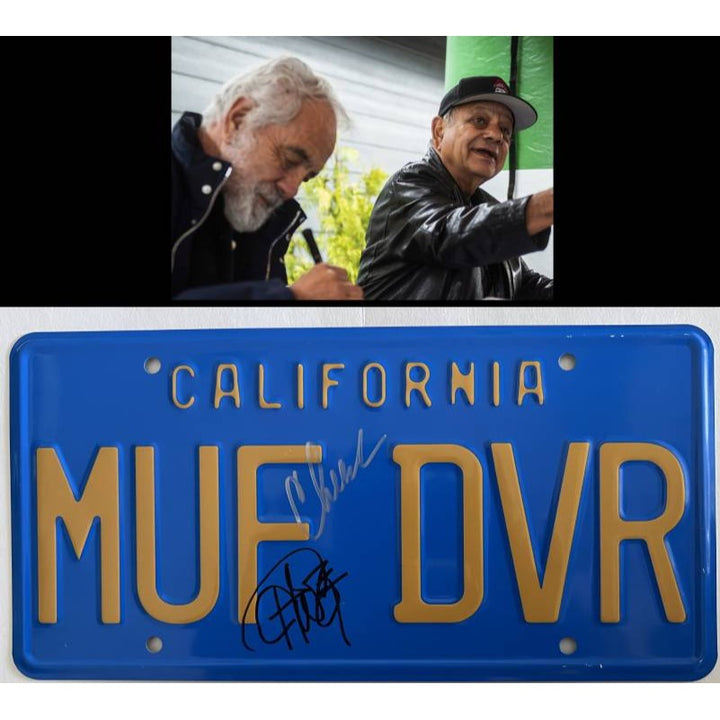 Richard "Cheech" Marin and Tommy Chong MUF DVR metal license plate signed with proof