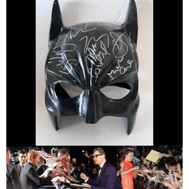 The Dark Knight Batman cast signed mask with proof he's Ledger Christian Bale Michael Caine Morgan Freeman