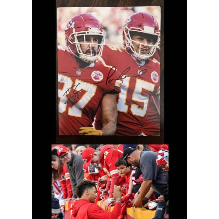 Travis Kelce Patrick Mahomes vintage Kansas City Chiefs 8x10 signed with proof