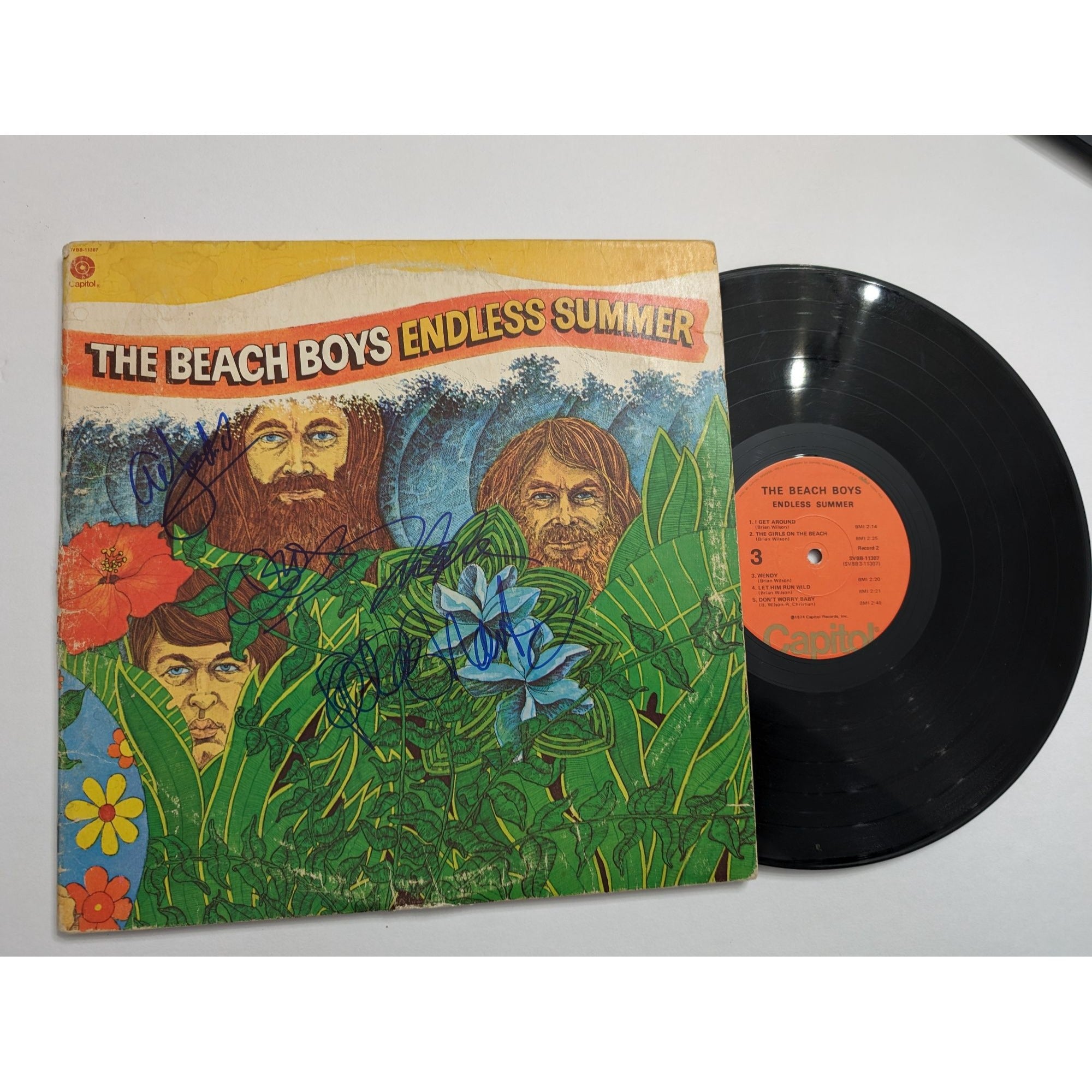 The Beach Boys Brian Wilson Al Jardine Mike Love Brian Johnson Endless Summer vintage LP signed with proof