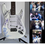 Load image into Gallery viewer, ACDC Angus and Malcolm Young Phil Rudd Brian Johnson Cliff Williams full size Stratocaster electric guitar signed with proof
