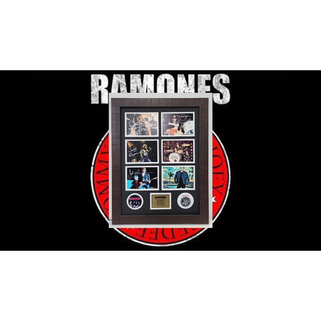 The Ramones Dee-Dee Ramone Johnny Ramone Marky Ramone Joey Ramone 5x7 photos with Museum quality frame 22x28 and signing proof Awesome Artifacts