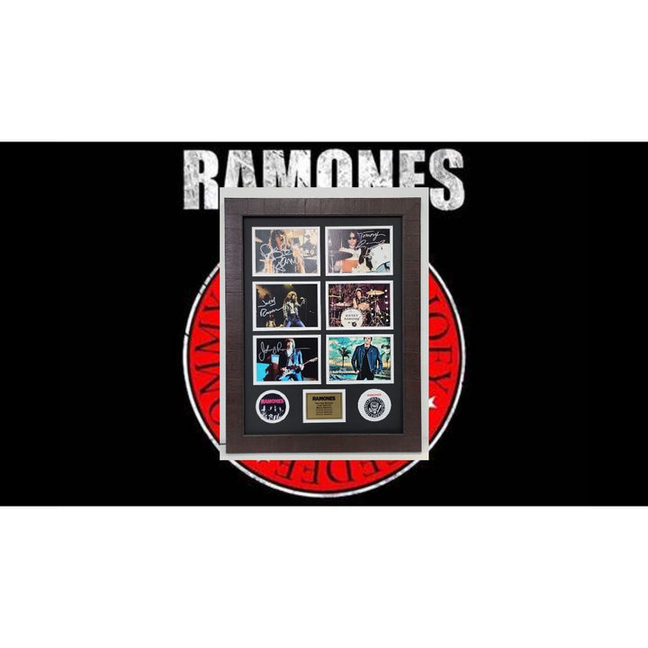 The Ramones Dee-Dee Ramone Johnny Ramone Marky Ramone Joey Ramone 5x7 photos with Museum quality frame 22x28 and signing proof Awesome Artifacts