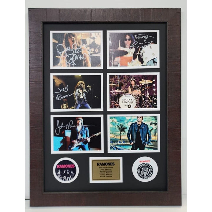 The Ramones Dee-Dee Ramone Johnny Ramone Marky Ramone Joey Ramone 5x7 photos with Museum quality frame 22x28 and signing proof Awesome Artifacts