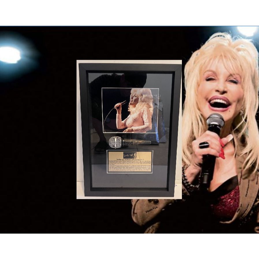 Dolly Parton microphone framed and signed with proof