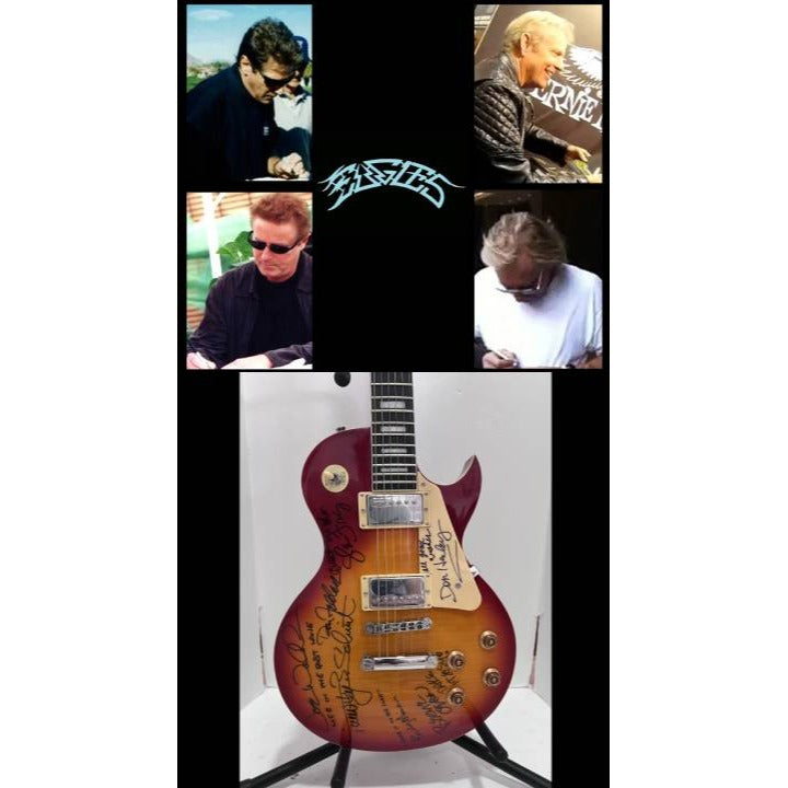 Don Henley Glen Frey Joe Walsh Timothy B. Schmidt Randy Meisner, Bernie Leadon Don Felder vintage cherry les paul style electric guitar sign