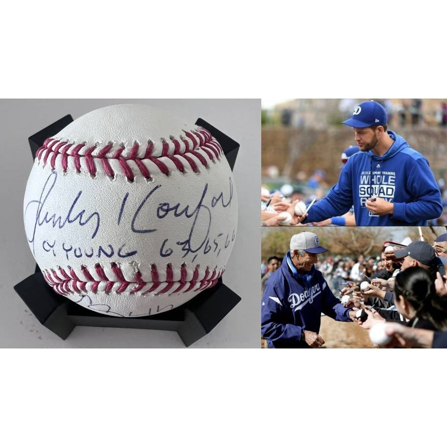 Sandy Koufax Clayton Kershaw Los Angeles Dodgers Cy Young award-winning pitchers baseball signed.& inscribed with proof