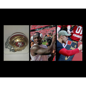 San Francisco 49ers Deebo Samuel, Christian McCaffrey,, signed mini helmet with proof with free case