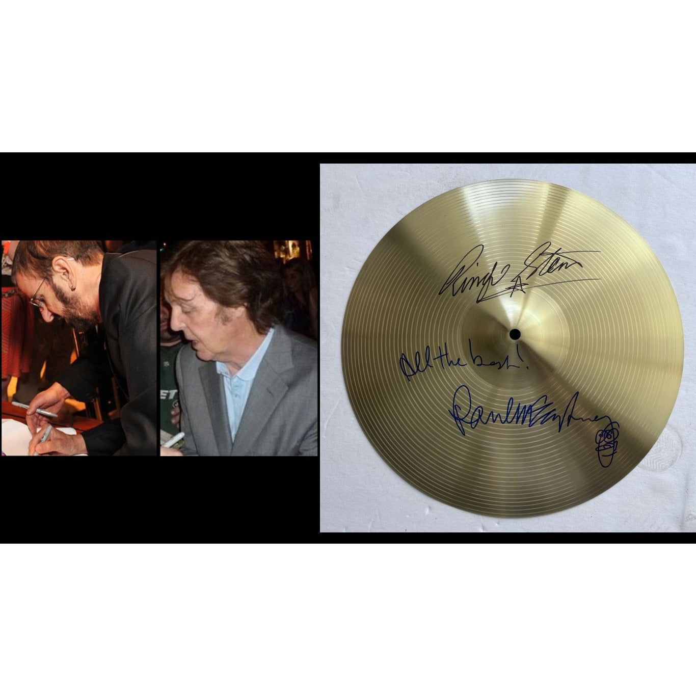 Paul McCartney and Ringo Starr The Beatles 18-in cymbal signed with proof