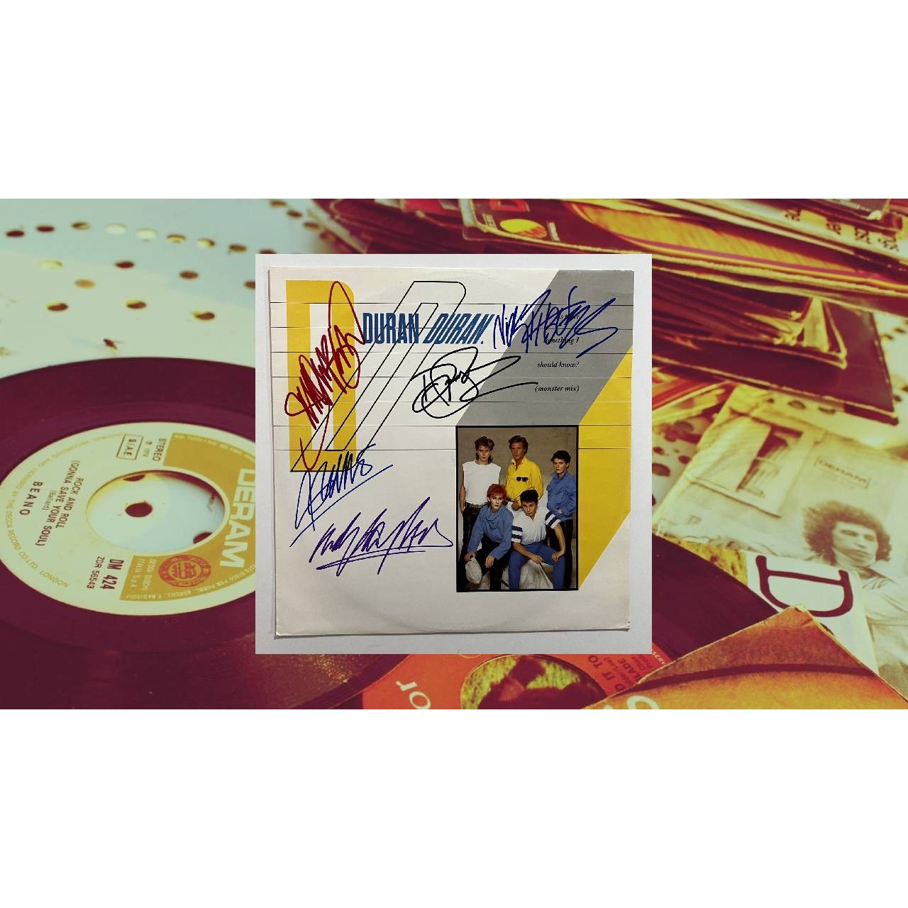 Duran Duran Simon Le Bon John Taylor Nick Rhodes Andy and Roger Taylor original LP signed with proof