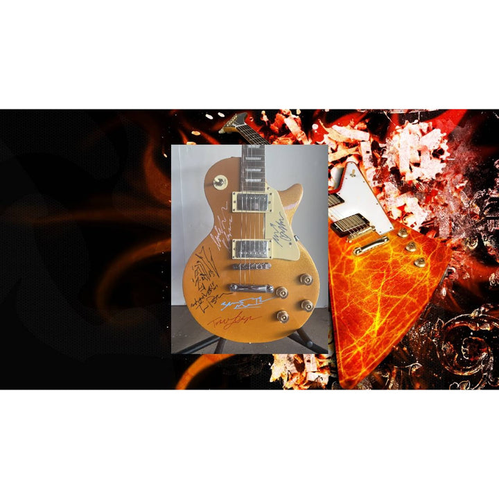 Tom Petty Mike Campbell the Heartbreakers gold Les Paul signed with proof Awesome Artifacts