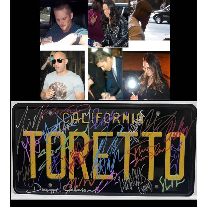Fast and the Furious Vin Diesel Paul Walker Toretto authentic cast signed license plate with proof