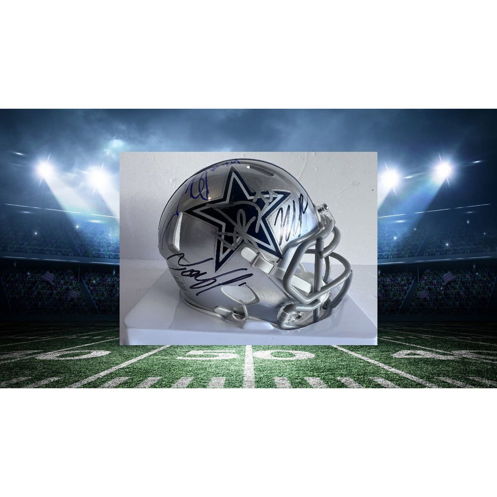 Dallas Cowboys Dak Prescott Micah Parsons CeeDee Lamb Tony Pollard and Stephon Gilmore Dallas Cowboys mini helmet signed with proof