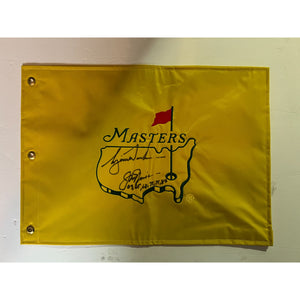 Tiger Woods and Jack Nicklaus embroidered Masters Golf flag signed with proof