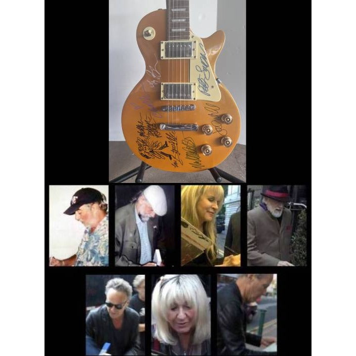 Stevie Nicks Pete Green Lindsay Buckingham John and Christy McVie make Fleetwood Fleetwood Mac Gold Les Paul signed with proof