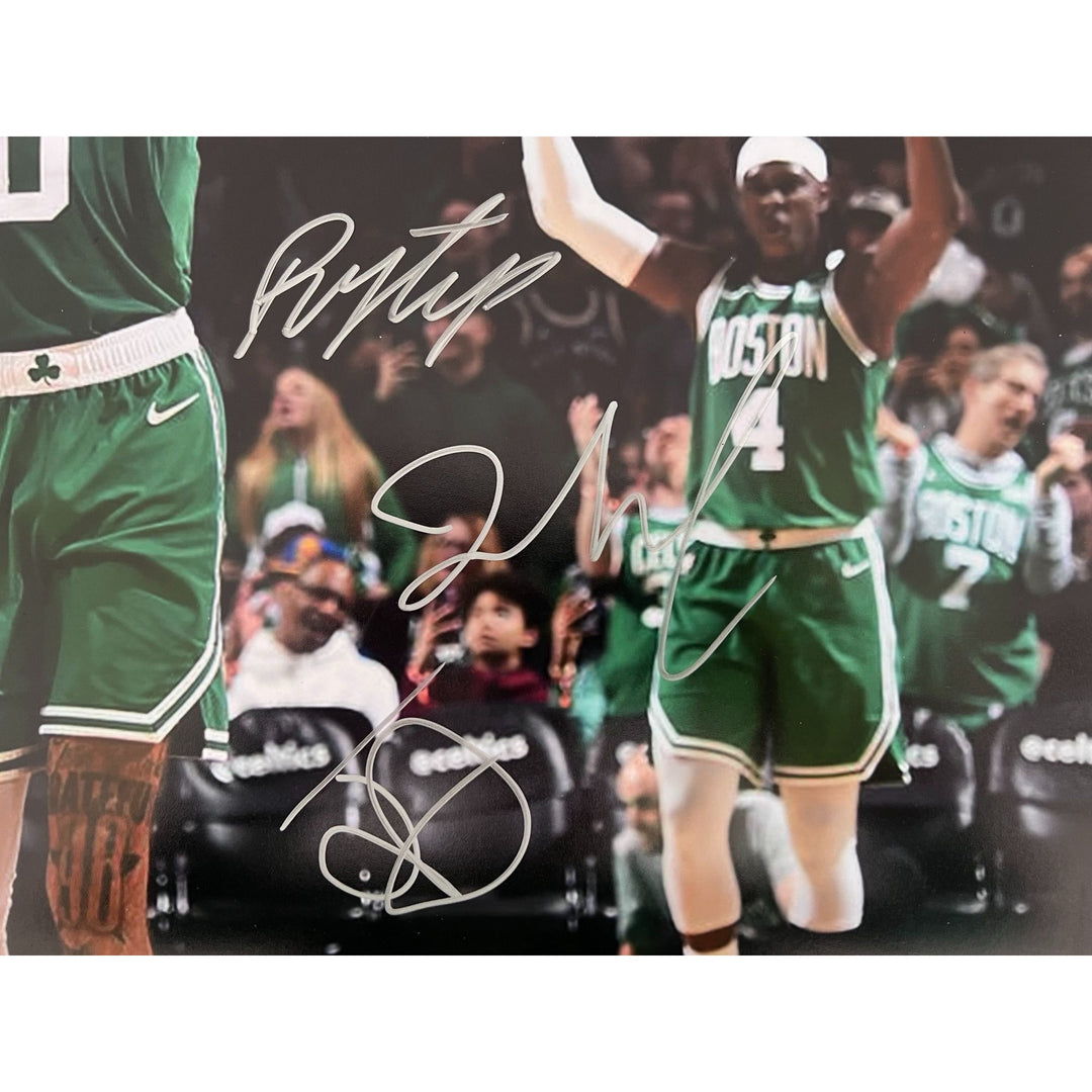 Boston Celtics 2023-24 Jayson Tatum Jrue Holiday Jaylen Brown Kristaps Porzingis complete team 16x20 photo signed with proof