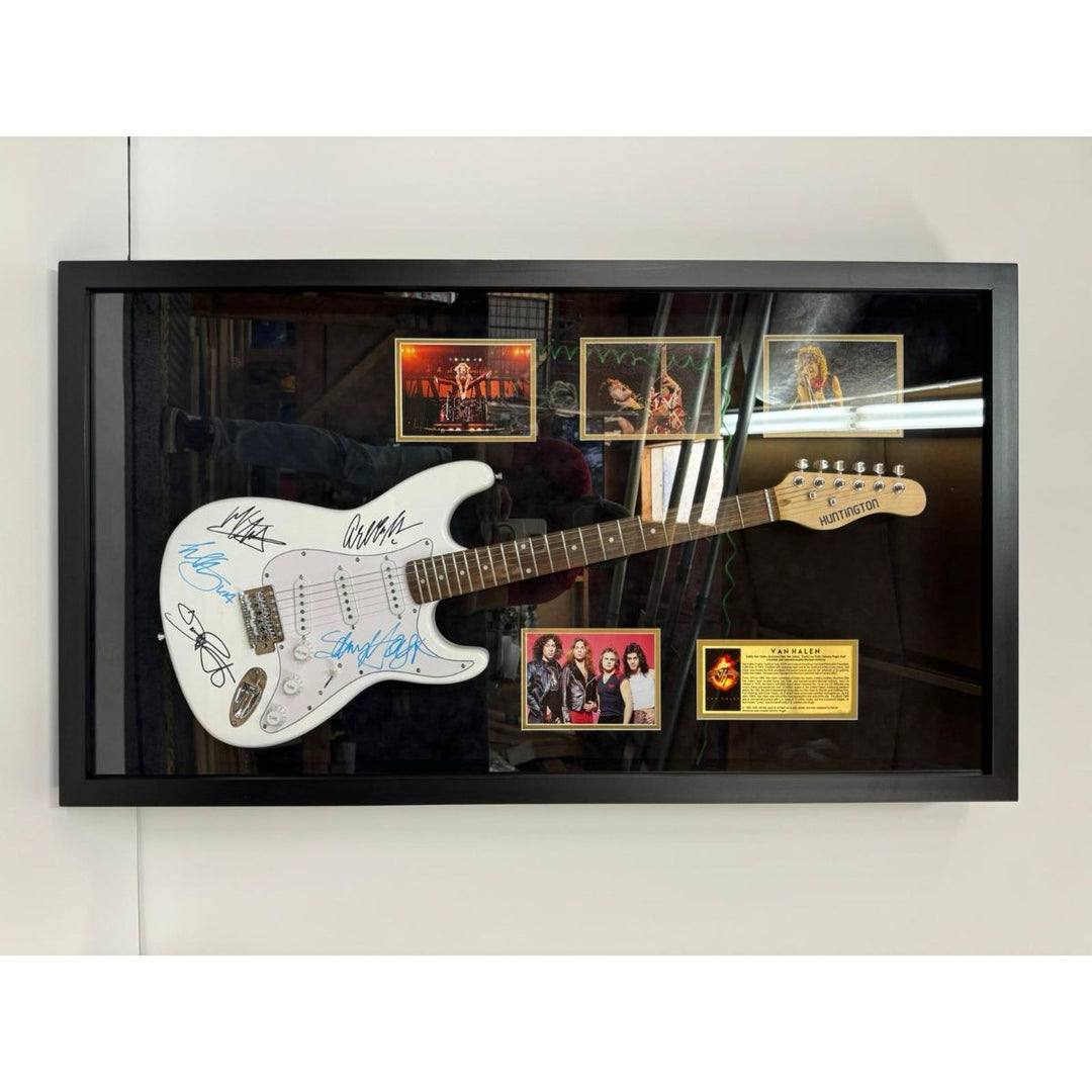 Eddie Van Halen, David Lee Roth, Michael Anthony, Alex Van Halen Huntington 41" framed guitar signed with proof