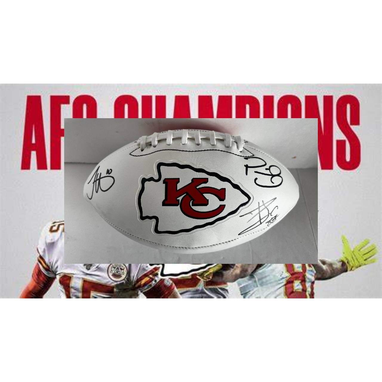 Kansas City Chiefs Tyreek Hill Patrick Mahomes Travis Kelce full size football signed with proof