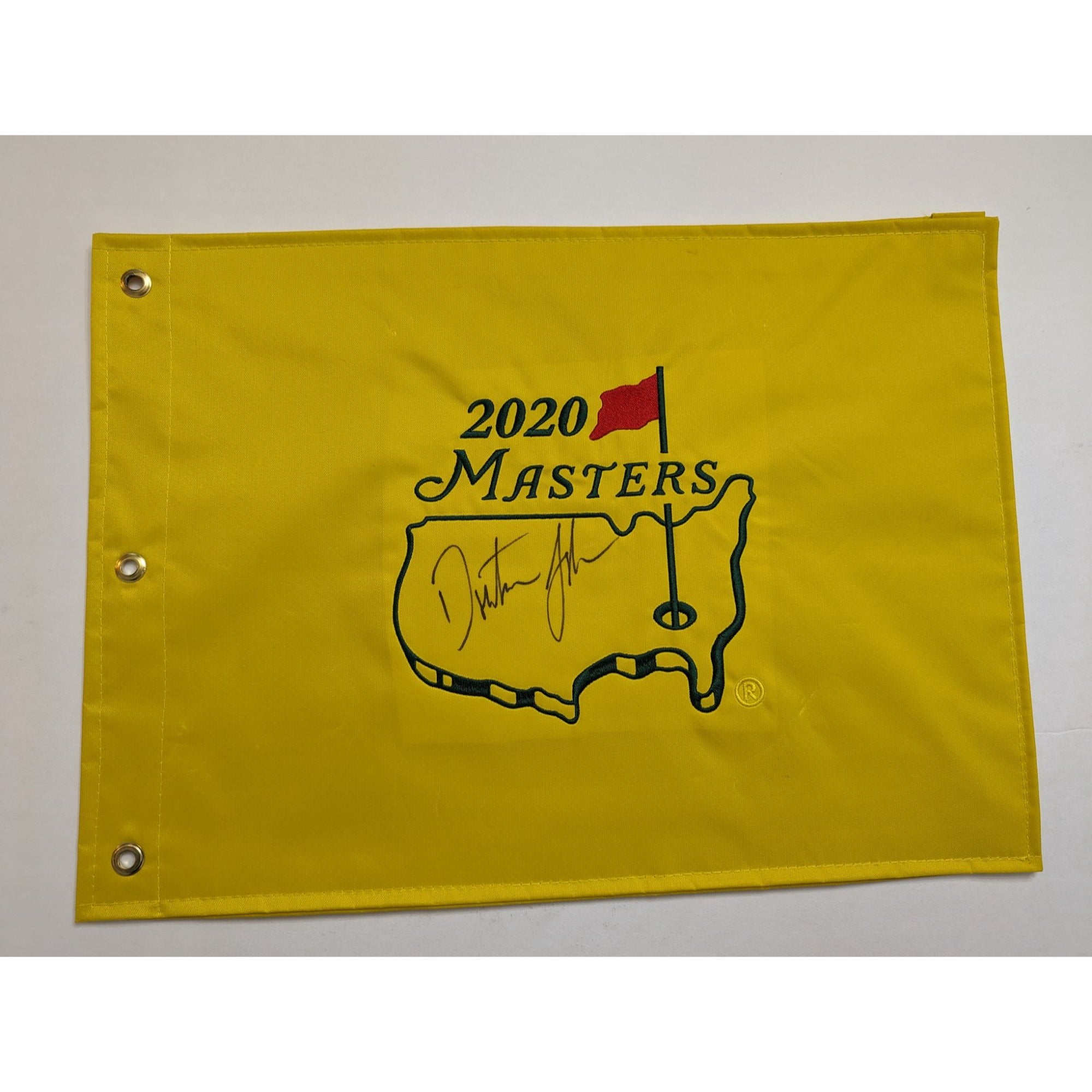 Dustin Johnson 2020 Masters champion Masters embroidered flag signed with proof