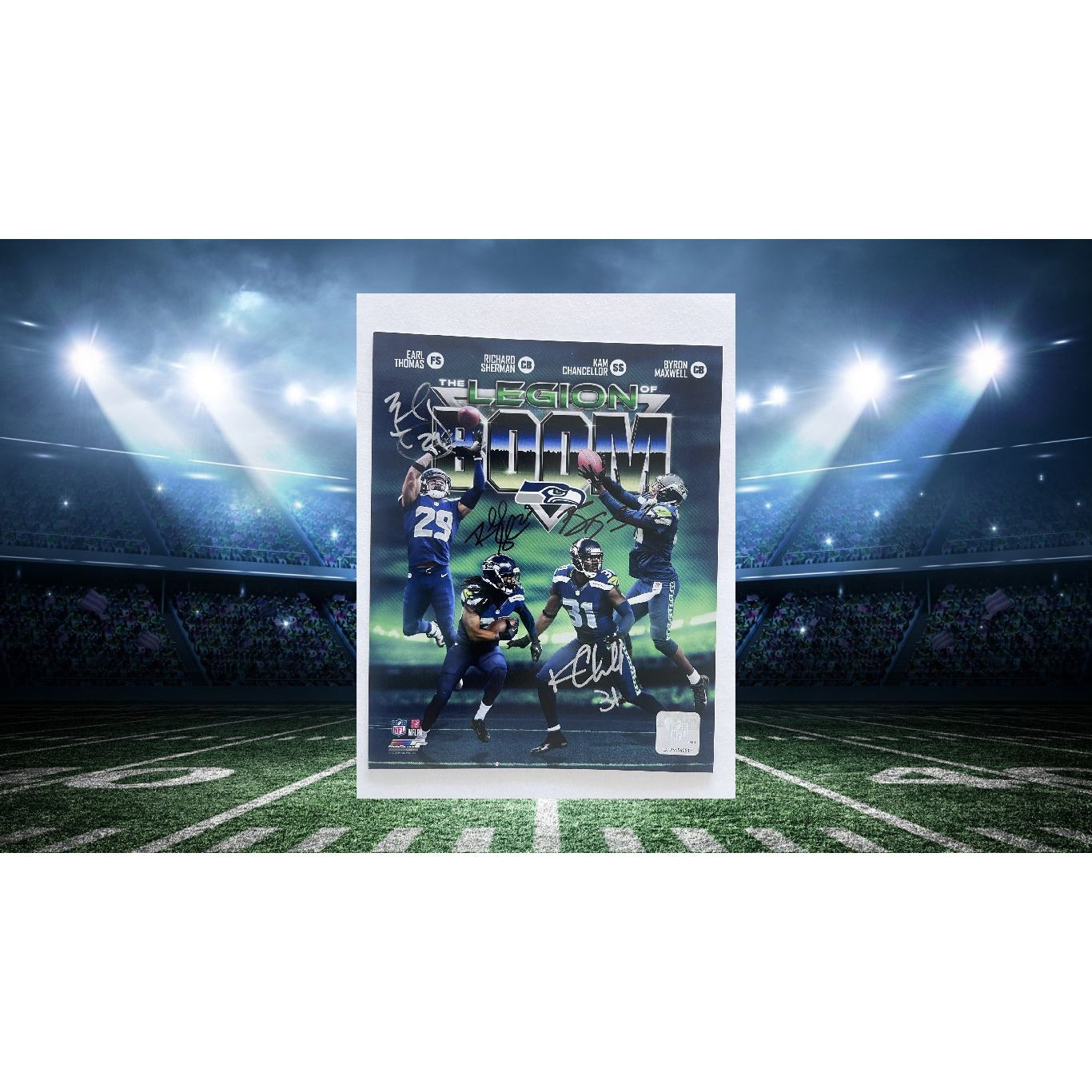 Seattle Seahawks Legion of Doom Richard Sherman Earl Thomas Kam Chancellor Byron Maxwell 8x10 photo signed with proof