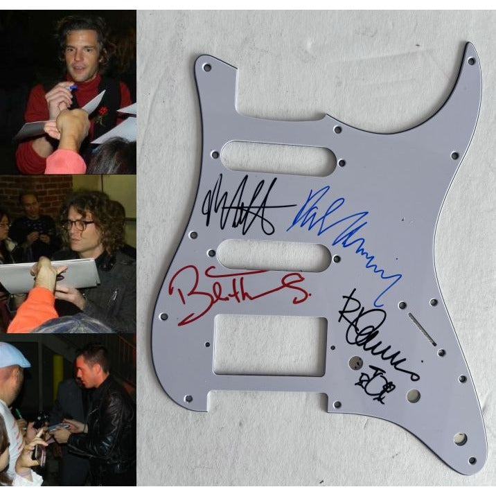 The Killers Brandon Flowers Dave Keuning fender Stratocaster electric guitar pickguard signed with proof