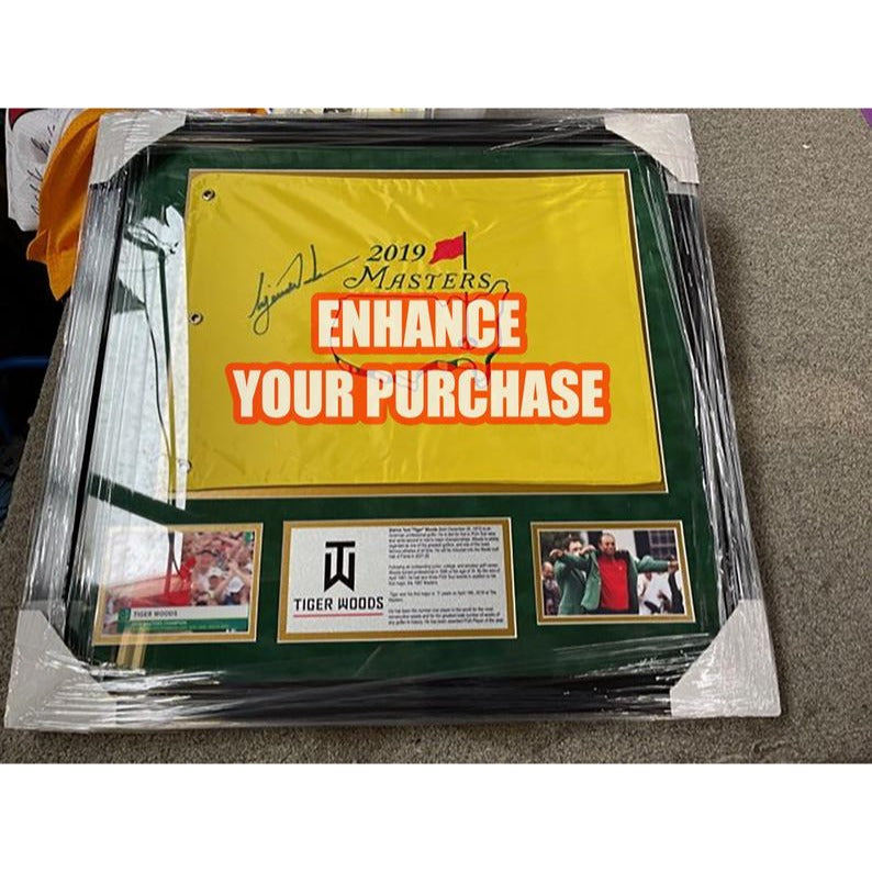 Tiger Woods and Jack Nicklaus embroidered Masters Golf flag signed with proof