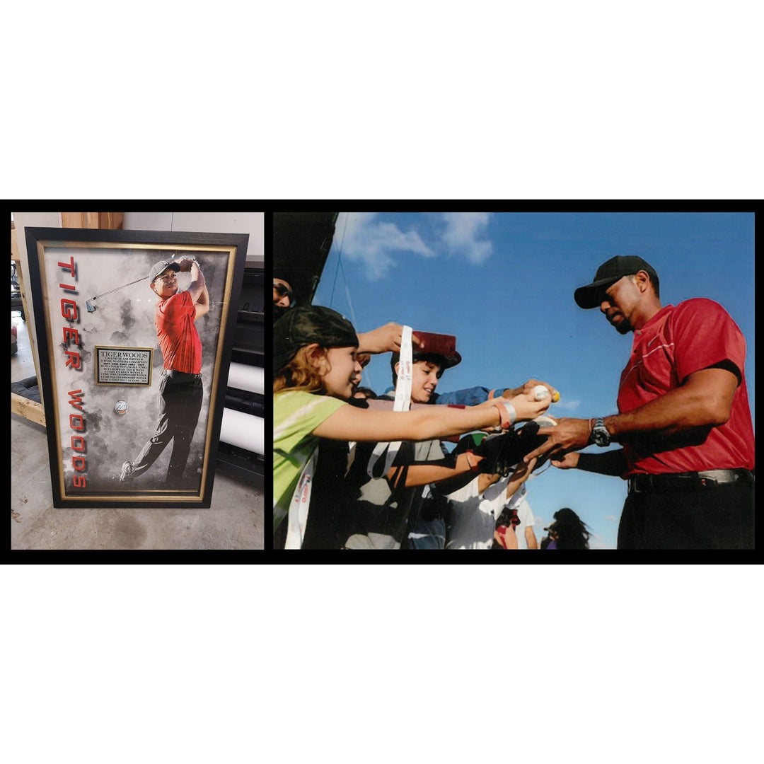 Tiger Woods Wheaties Golf Ball signed and framed 24x36  with proof