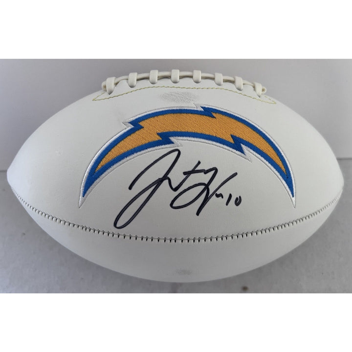 Justin Herbert Los Angeles Chargers full size logo football signed with proof