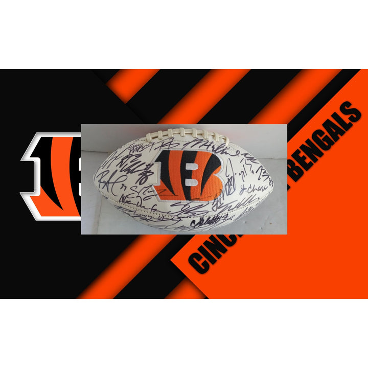 Cincinnati Bengals Joe Burrow Ja'Marr Chase Joe Mixon 2021-22 AFC champions team signed football with proof 