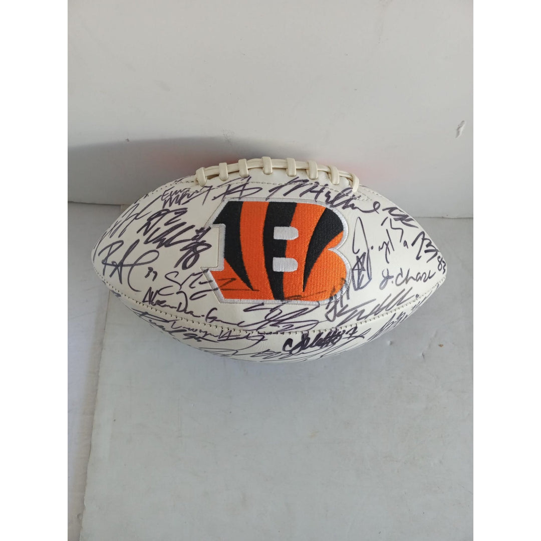 Cincinnati Bengals Joe Burrow Ja'Marr Chase Joe Mixon 2021-22 AFC champions team signed football with proof 