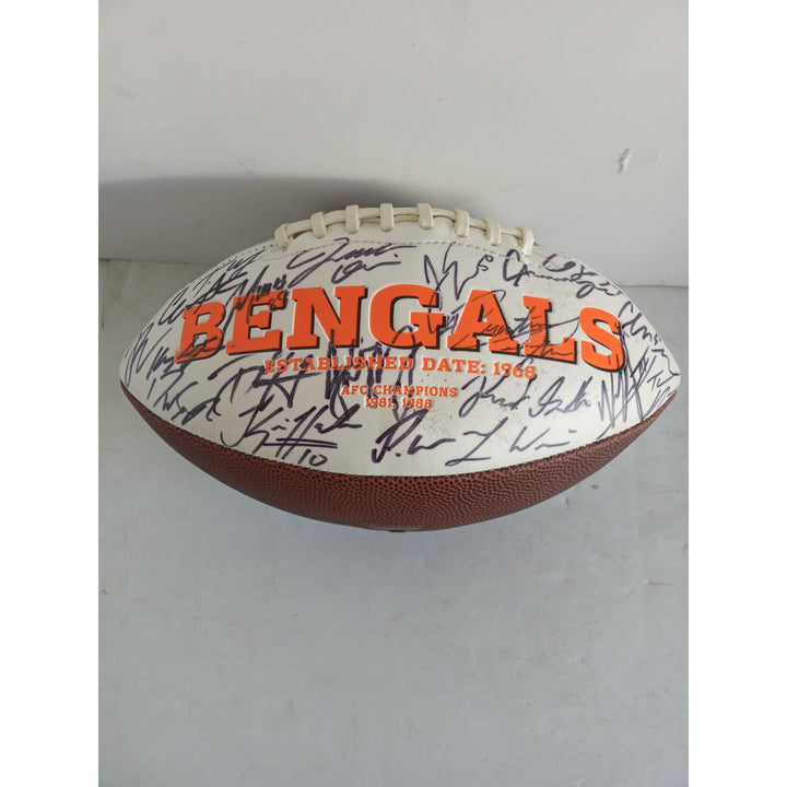 Cincinnati Bengals Joe Burrow Ja'Marr Chase Joe Mixon 2021-22 AFC champions team signed football with proof 