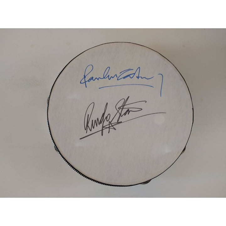 Paul McCartney Ringo Starr The Beatles 14 inch tambourine signed with proof