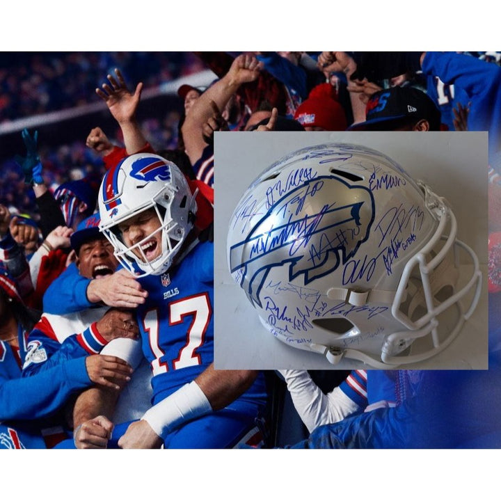 Buffalo Bills Josh Allen signed with inscription, James Cook, Dawson Knox, Khalil Shakir, Dalton Kinkaid, Keon Coleman Riddell helmet