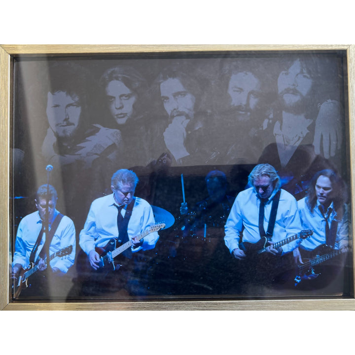 Don Henley, Glenn Frey, Don Felder, Joe Walsh, Randy Meisner 'Just Another Tequila Sunrise' Eagles tequila bottle signed & framed "22x30"