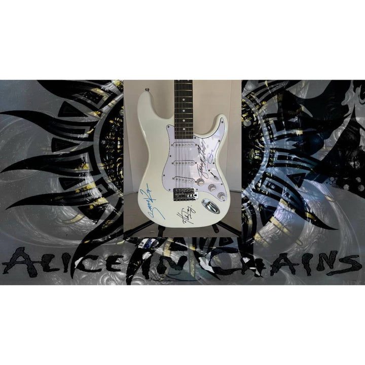 Alice N' Chains Mike Starr Layne Staley Jerry Cantrell Sean Kinney stratocaster electric guitar signed with proof.