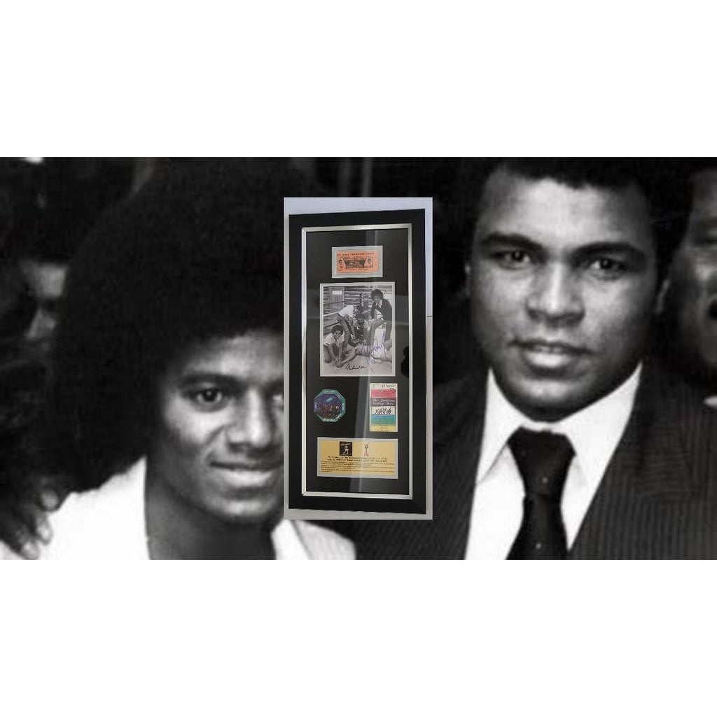 Michael Jackson Muhammad Ali with original tickets framed 15x32 and signed with proof