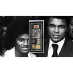 Load image into Gallery viewer, Michael Jackson Muhammad Ali with original tickets framed 15x32 and signed with proof
