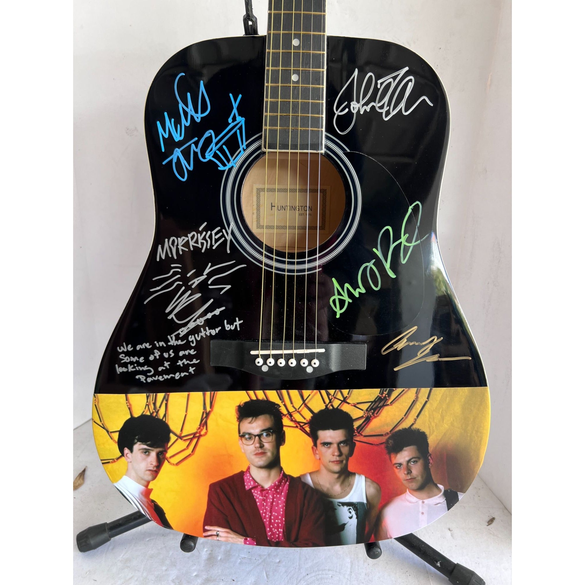 Morrissey, Johnny Marr, Andy Rourke, Mike Joyce, The Smiths acoustic guitar signed with proof