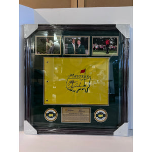 Tiger Woods and Jack Nicklaus Masters Golf pin flag signed and framed 29x31 with proof