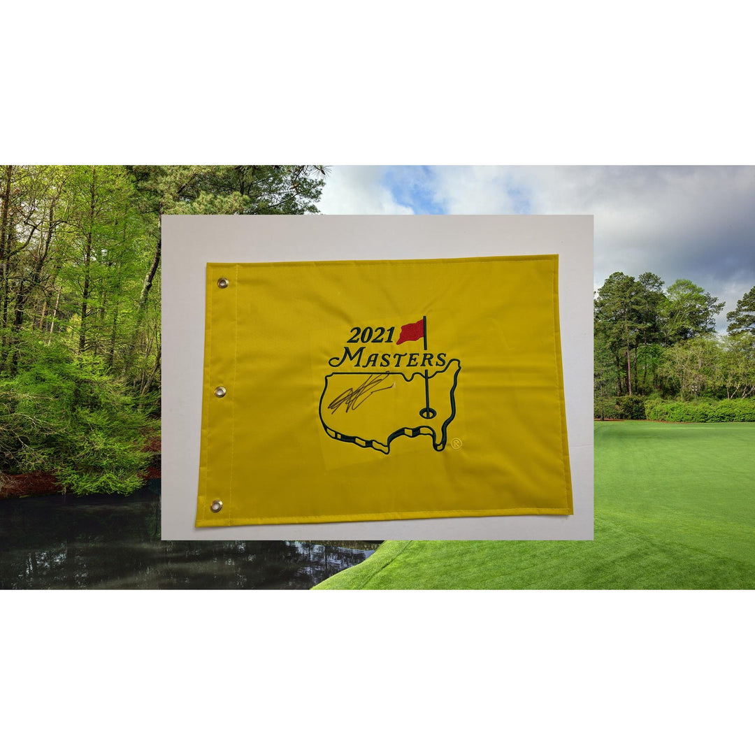 Hideki Matsuyama 2021 Masters champion embroidered flag signed with proof