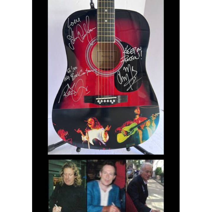 Led Zeppelin Robert Plant Jimmy Page John Paul Jones One of a Kind full size acoustic guitar signed with proof