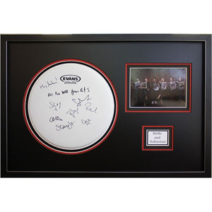 Paul McCartney, Sir George Martin and Ringo Starr 14in drumhead signed with proof