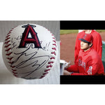 Load image into Gallery viewer, Shohei Otani signed in Japanese and English Los Angeles Angels of Anaheim  Rawlings Major League Baseball sign with proof

