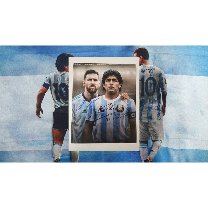 Lionel Messi Diego Maradona Argentina soccer Legends 8x10 photo signed with proof