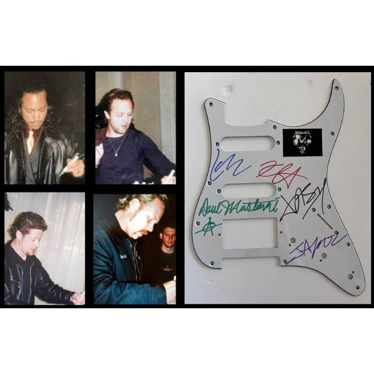 Metallica James Hetfield Lars Ulrich Kirk Hammett  Stratocaster electric pickguard signed with proof