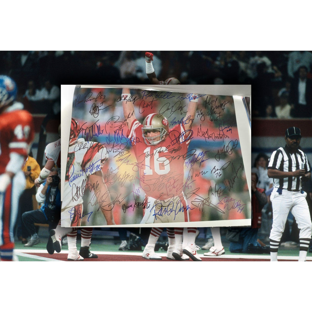 Joe Montana Jerry Rice Roger Craig Super Bowl champions 16x20 photo signed with proof