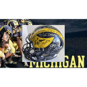 University of Michigan Jim Harbaugh ,J.J. McCarthy, Blake Corum, 2023-24 National Campions NCAA Football division 1 Riddel Replica full size